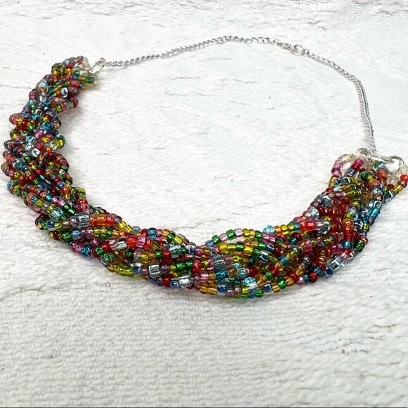Handmade Rainbow Necklace Multicolor Seed Bead Braided Necklace - Picture 4 of 9